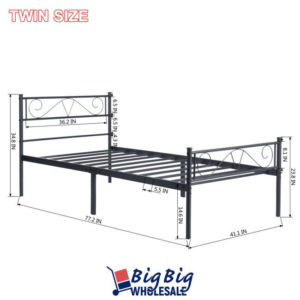 Twin Size Metal Bed Frame Black Mattress Foundation With Headboard Footboard