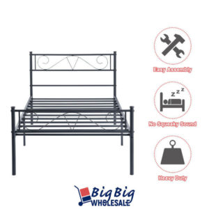 Twin Size Metal Bed Frame Black Mattress Foundation With Headboard Footboard