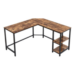 L-shape Wood And Metal Frame Computer Desk With 2 Shelves, Brown And Black